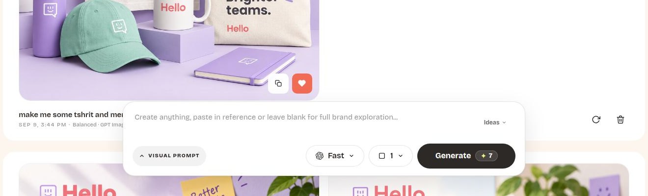 The redesigned Branda Exploration prompt box with the model picker, image-count picker, and Generate button